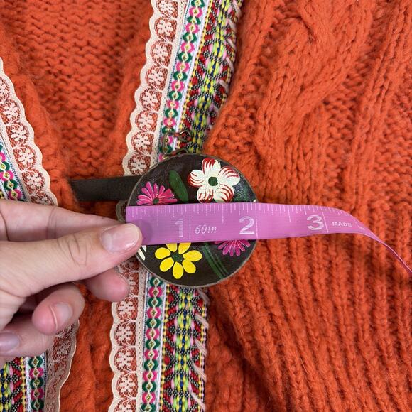 Free People Womens Wool Blend Ribbon Detail Hooded Cardigan Medium Orange Chrty - Picture 12 of 12